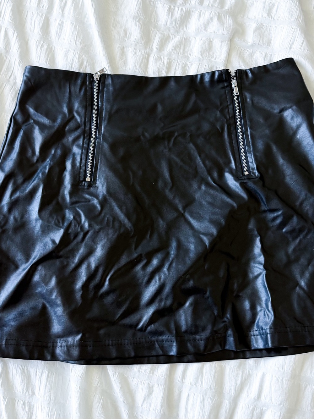 Faux Leather Black Mini Skirt with Front Zippers